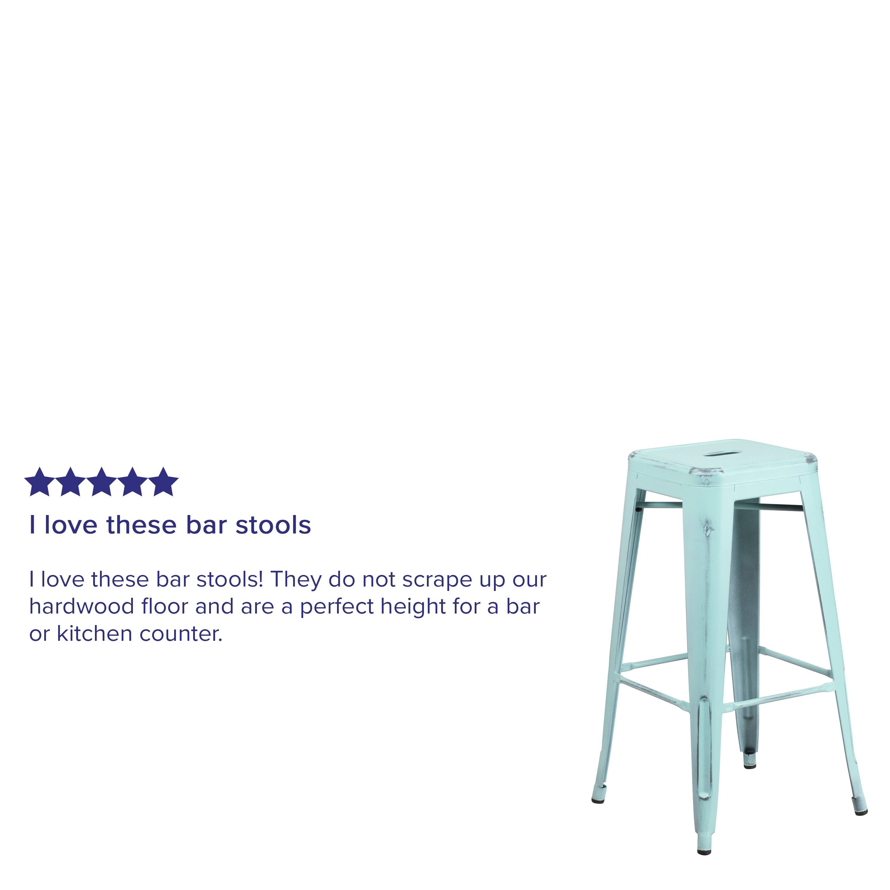 I love these bar stools! They do not scrape up our hardwood floor and are a perfect height for a bar or kitchen counter.