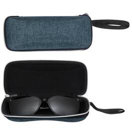 Unique Bargains - 2pcs Sunglasses Soft Case Hard Shell Zipper Holder with Lanyard for Travel Sport - Dark Blue