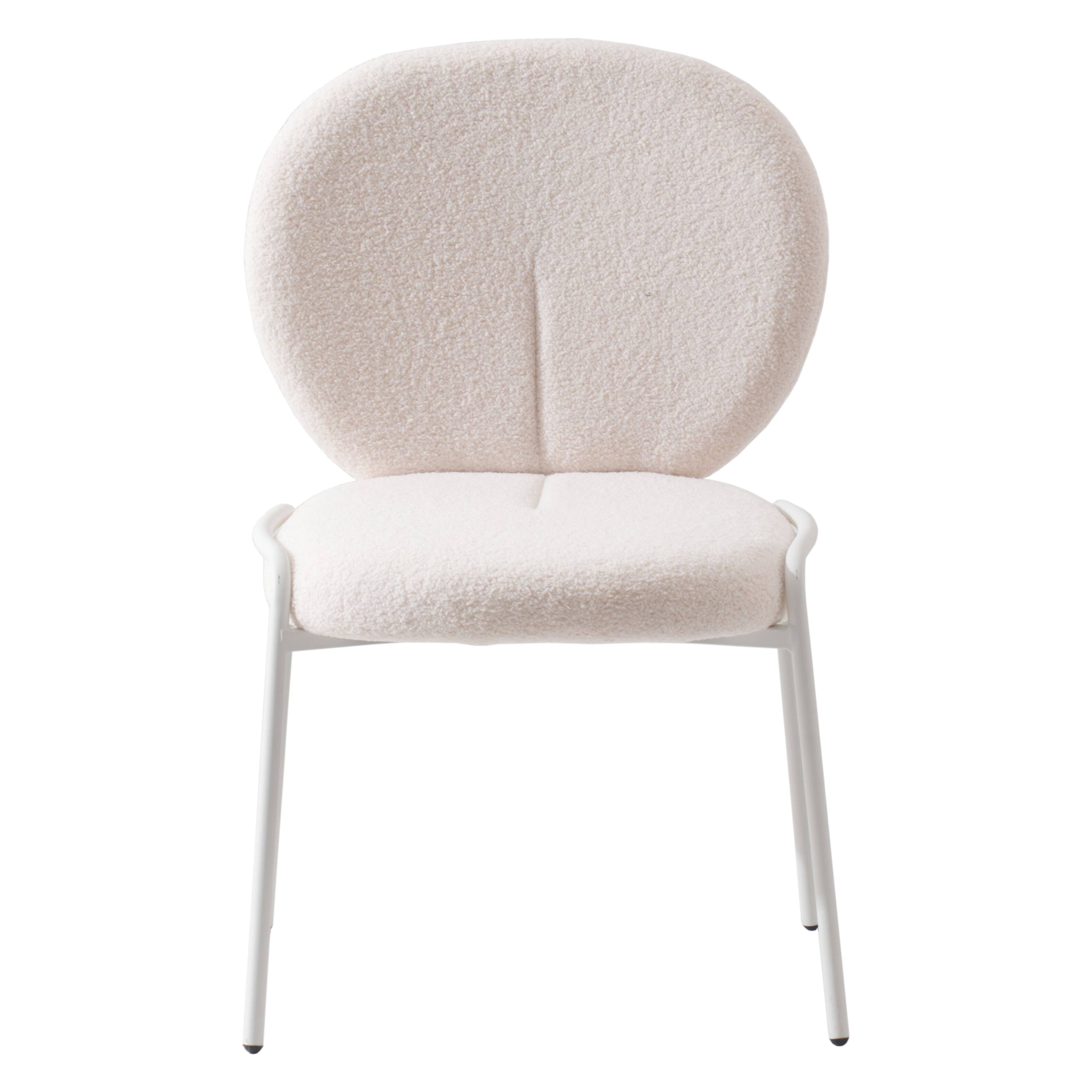 Back. LeisureMod - Celestial Luxury Boucle Dining Chair, Modern Curved Back Accent Side Chair - Textured Teddy Fabric - White.