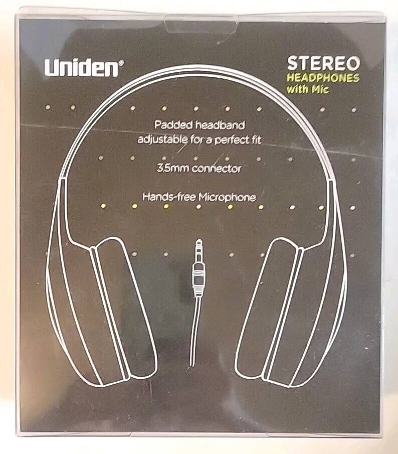 Uniden STEREO HEADPHONES with Mic

- Padded headband adjustable for a perfect fit
- 3.5mm connector
- Hands-free Microphone