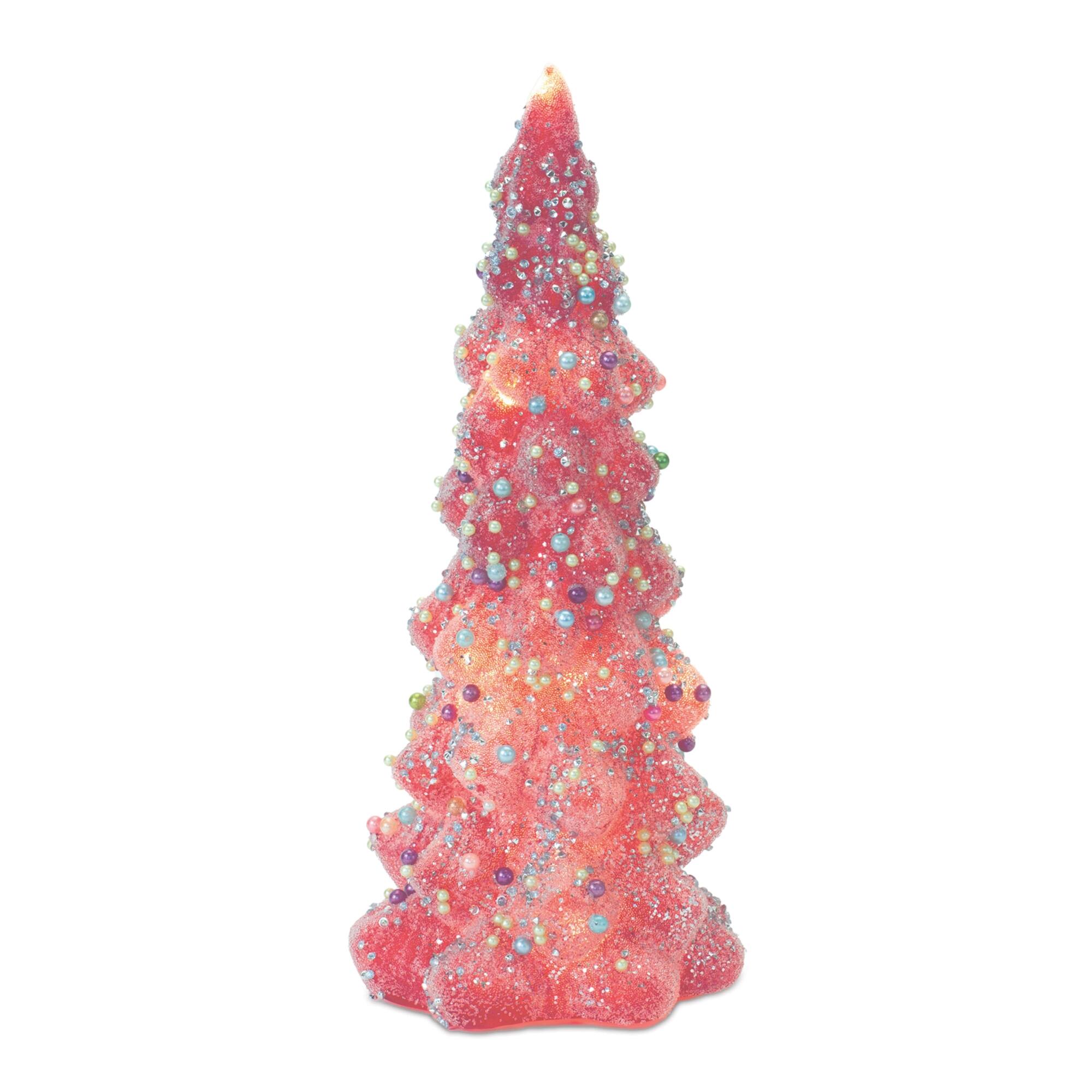 Angle. BreeBe - LED Tree with Rainbow Pearl Ornaments (Set of 3) - Pink, White.