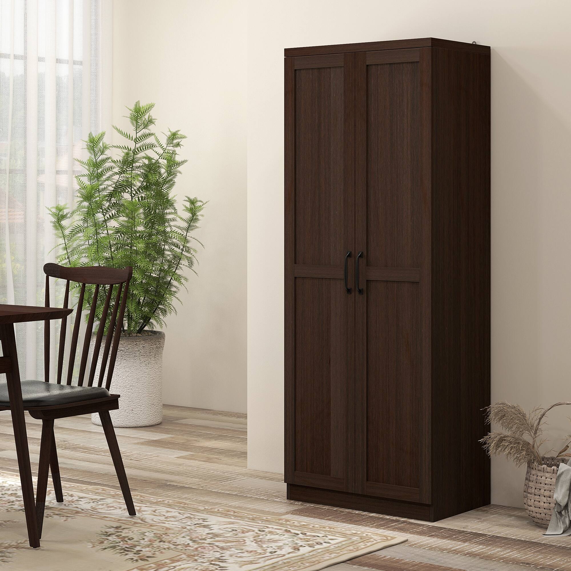 Alt View 7. Homcom - 2-Door Kitchen Pantry, Freestanding Cabinet with 2 Adjustable Shelves for Dining Room - Brown.