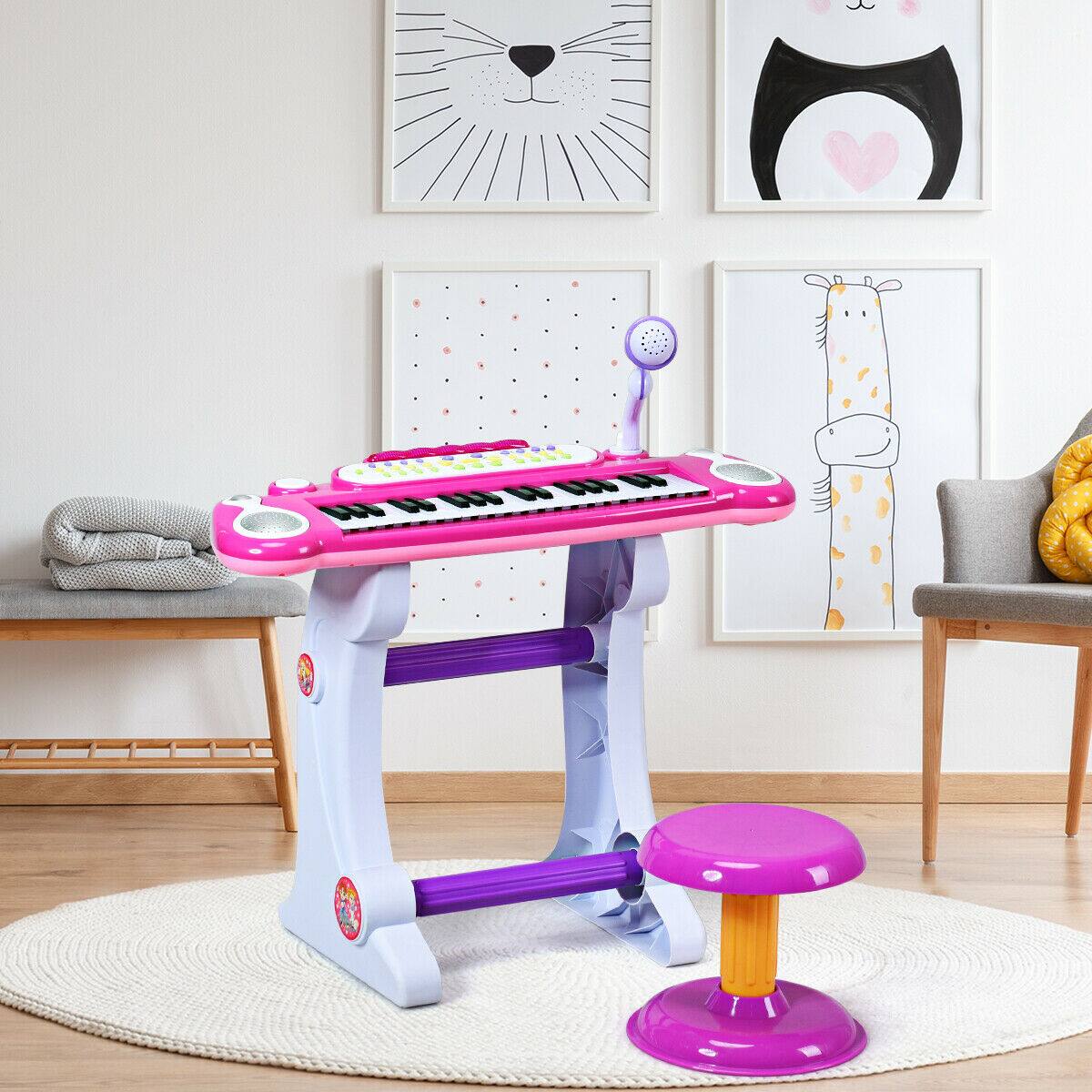 Alt View 14. Costway - 37 Key Electronic Keyboard Kids Toy Piano MP3 Input with Microphone and Stool - Pink.