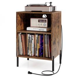 Ecooso - Record Player Stand with Vinyl Storage Shelf and Charging Station, Turntable Cabinet - Walnut