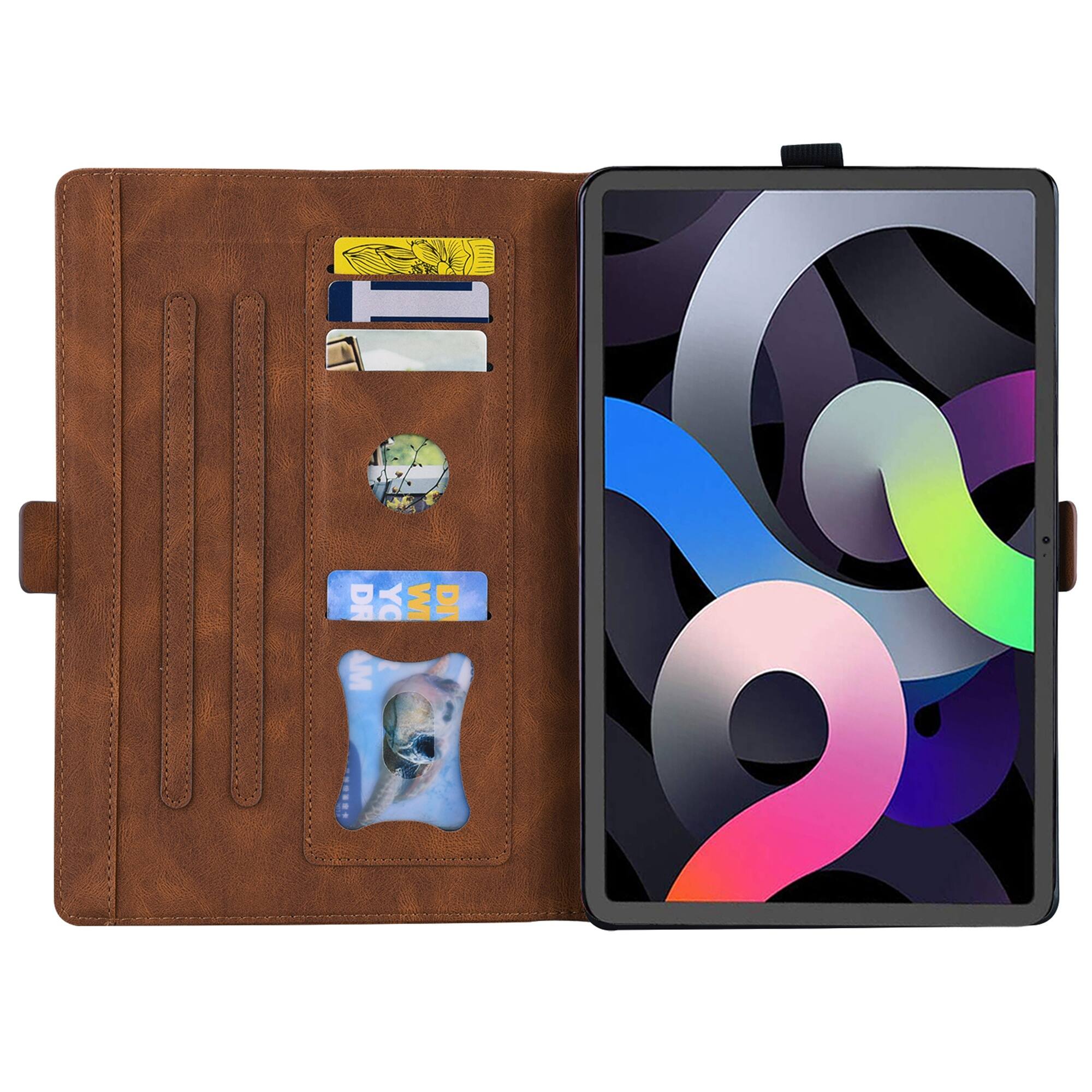 Back. Dteck - For Apple iPad (A16) 11" 2025 & iPad 10th 2022 PU Leather Embossed Butterfly Folio Case+Card Holder Flip Stand Cover - Brown.