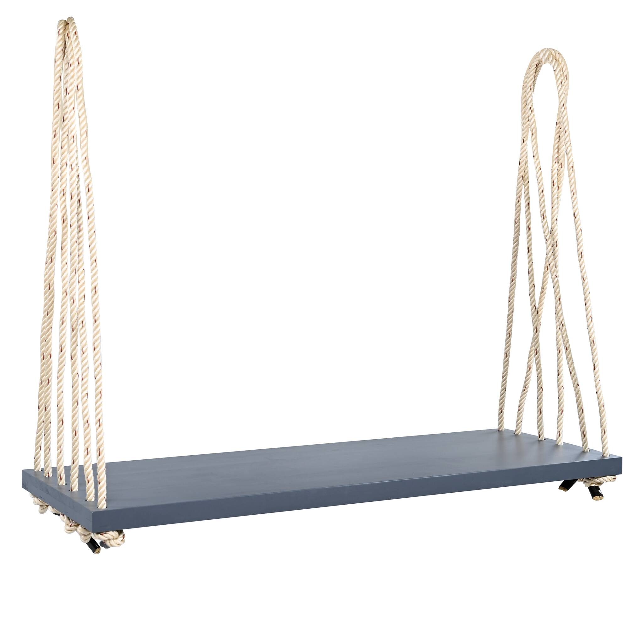 Alt View 8. GOODSILO - Acacia Wood Patio Swing Chair - Hanging Porch Bench with Cushion & Ropes for Garden, Backyard, Lawn - Gray.