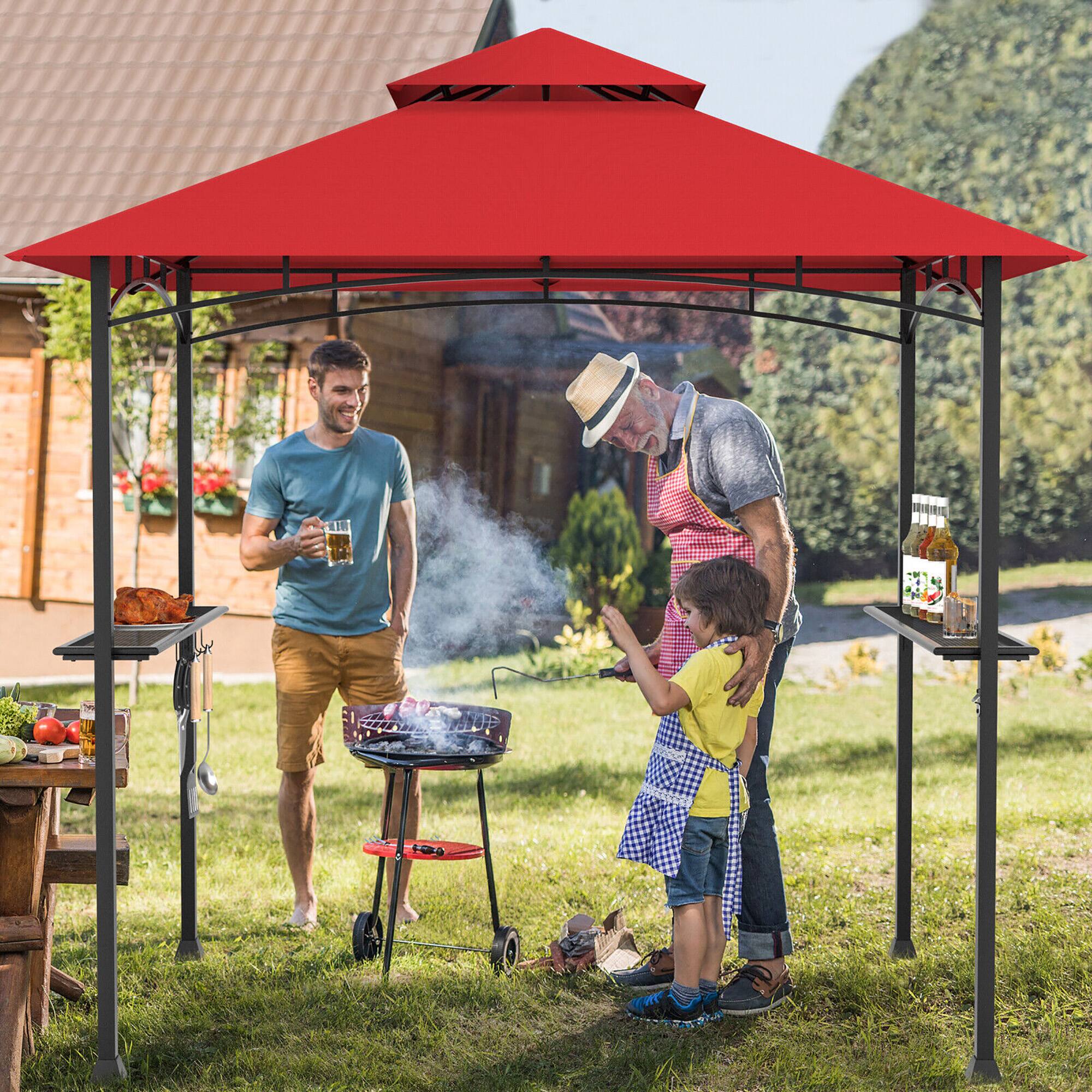Alt View 1. Gymax - Gymax 8' x 5' BBQ Grill Gazebo 2-Tier Barbecue Canopy Vented Top Shelves Shelter Wine - Wine.