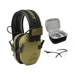 Walker’s - Walkers Razor Slim Electronic Muff (OD GRN Patriot) Bundle with Shooting Glasses - Army Green
