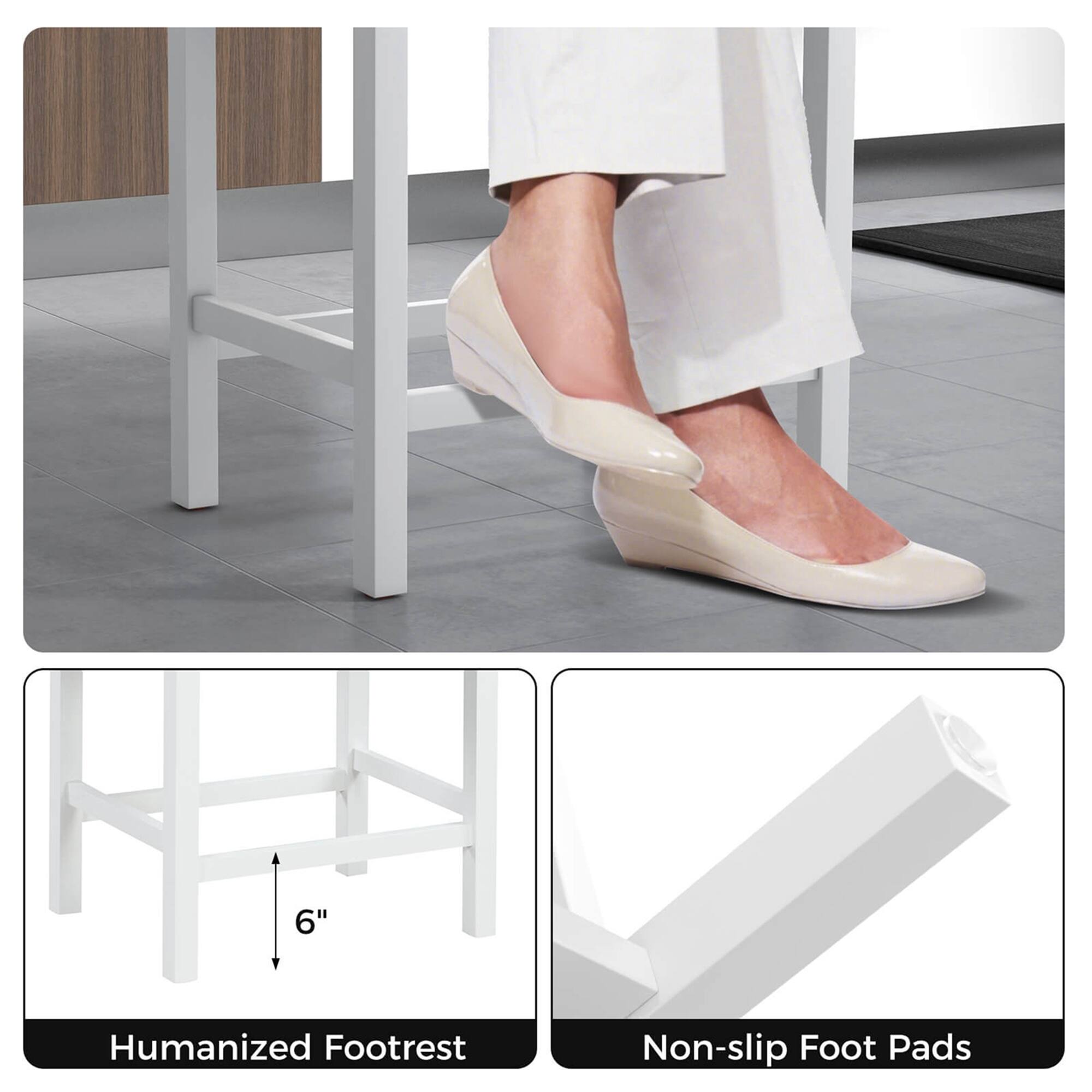 6" Humanized Footrest  
Non-slip Foot Pads