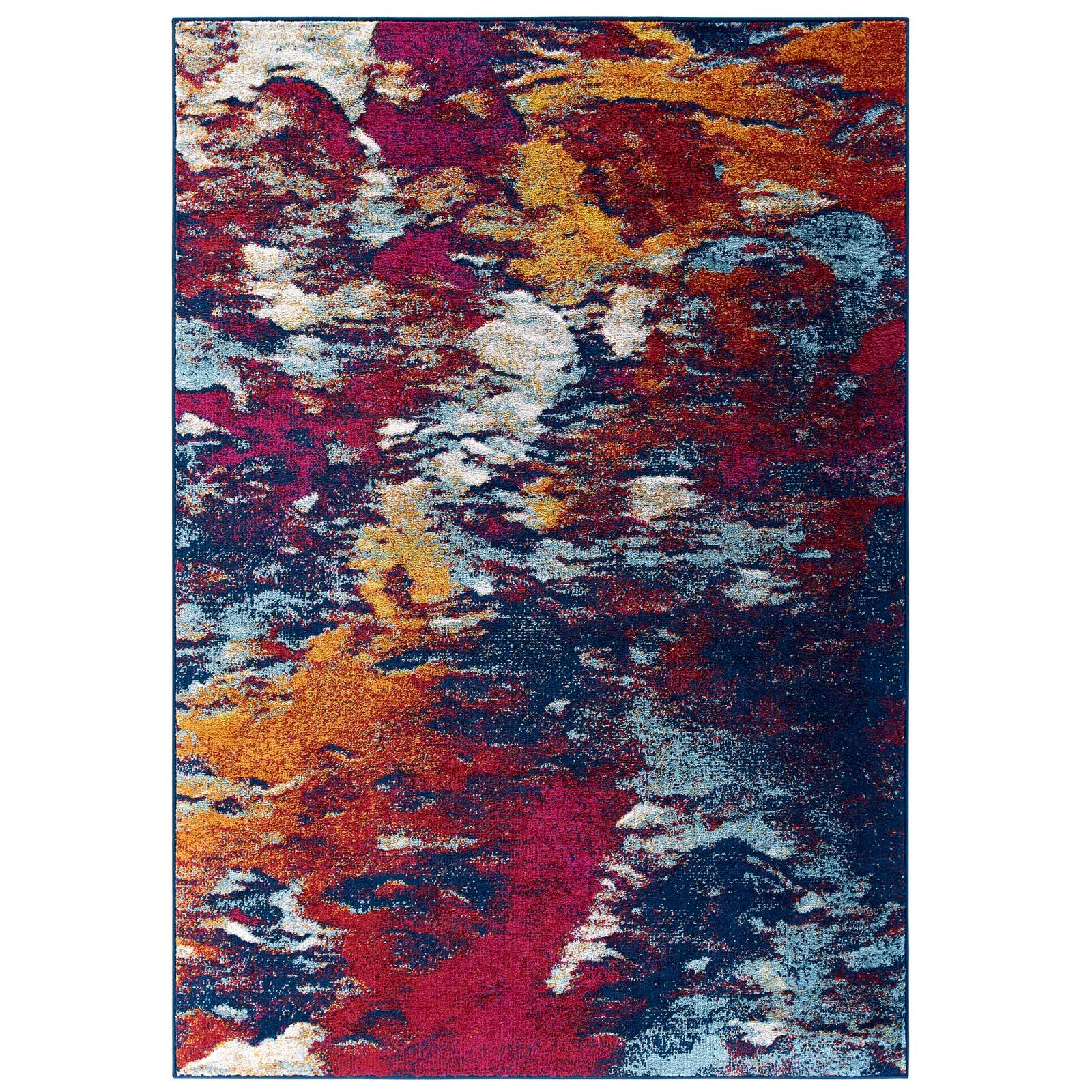 Angle. Modway - Entourage Foliage Contemporary Modern Abstract Area Rug - Blue Orange Yellow Red.