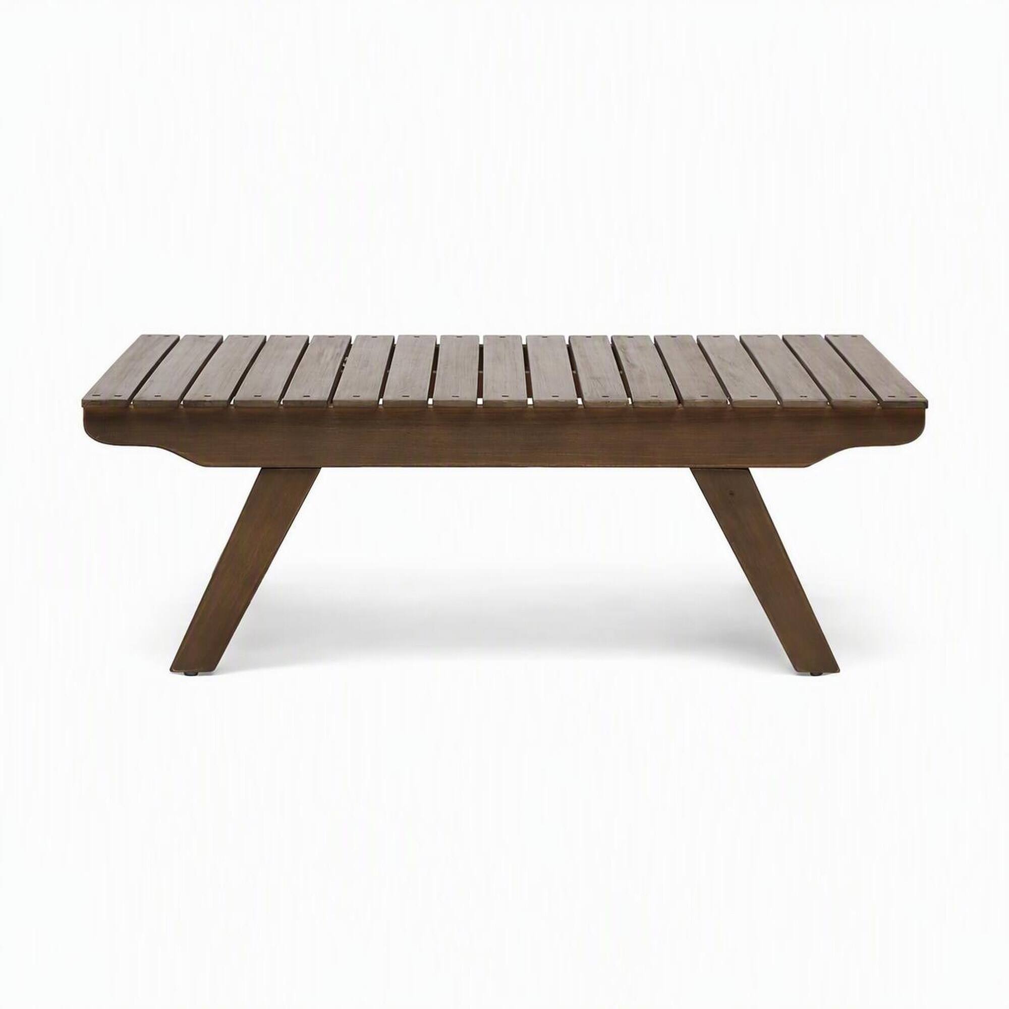 Front. RYHNUYNE - Natural Brown Solid Wood Outdoor Coffee Table, Slatted Tabletop Patio Low Table for Garden Backyard Deck Porch - Grey.
