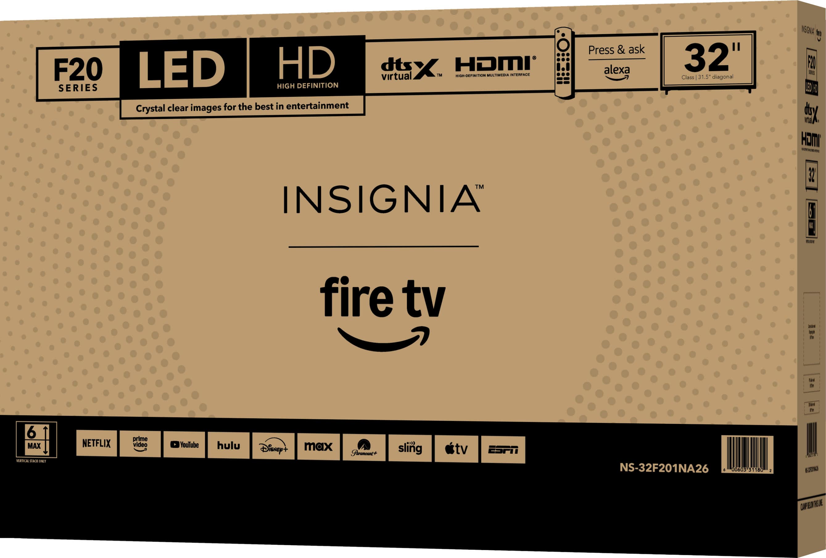 F20 LED HD virtual dts X HDMI | Press & ask alexa | Crystal clear images for the best in entertainment | 32" | INSIGNIA | fire tv | 61 MAX | NETFLIX | Hulu | max | sling tv | ESPN | NS-32F201NA26