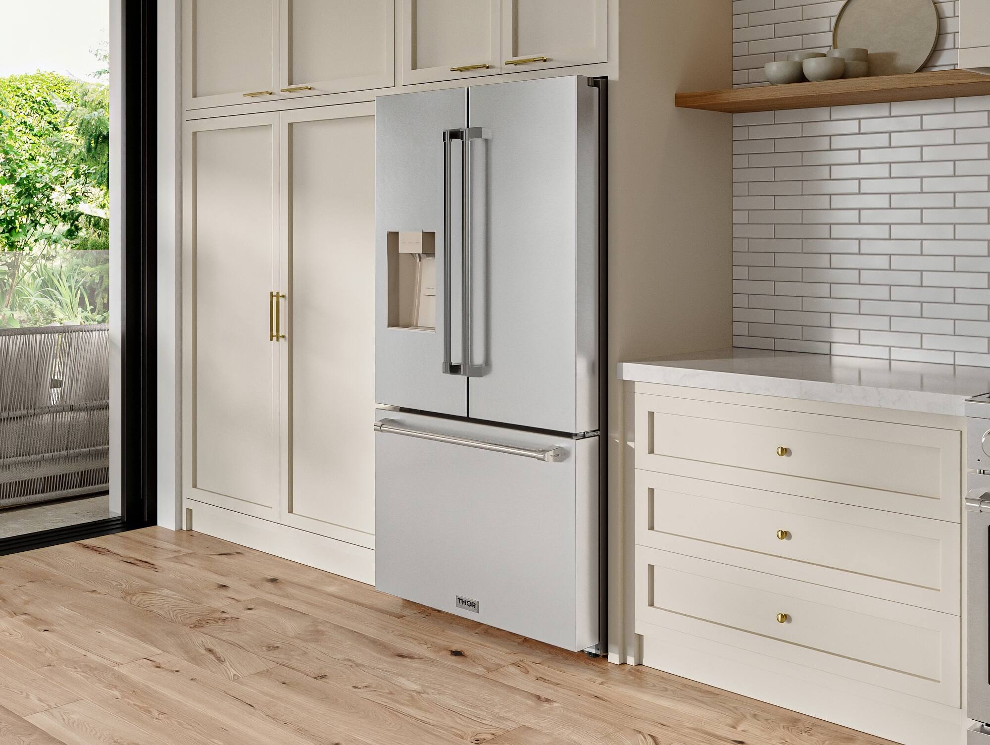 Angle. Thor Kitchen - 28.9 Cu. Ft. Full Depth French Door Refrigerator With Water Dispenser and Dual Ice Maker - Stainless Steel.