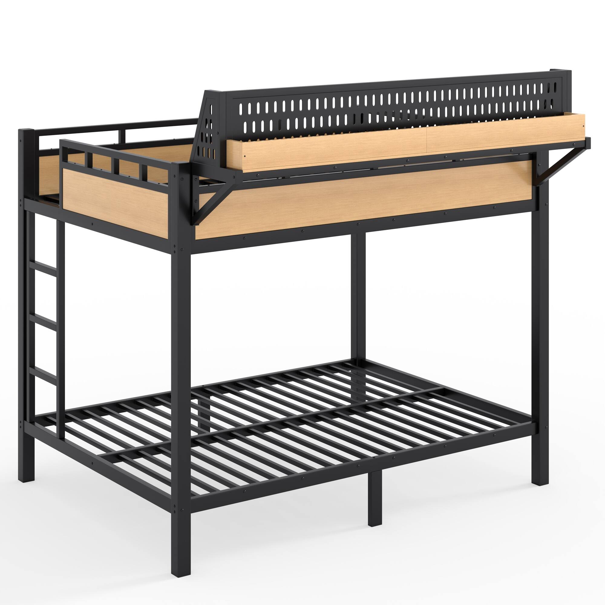 Alt View 5. Boyel Living - Full over Full Size Metal Bunk Bed with Storage Shelves and Pegboard Bunk Bed Frame - Black.