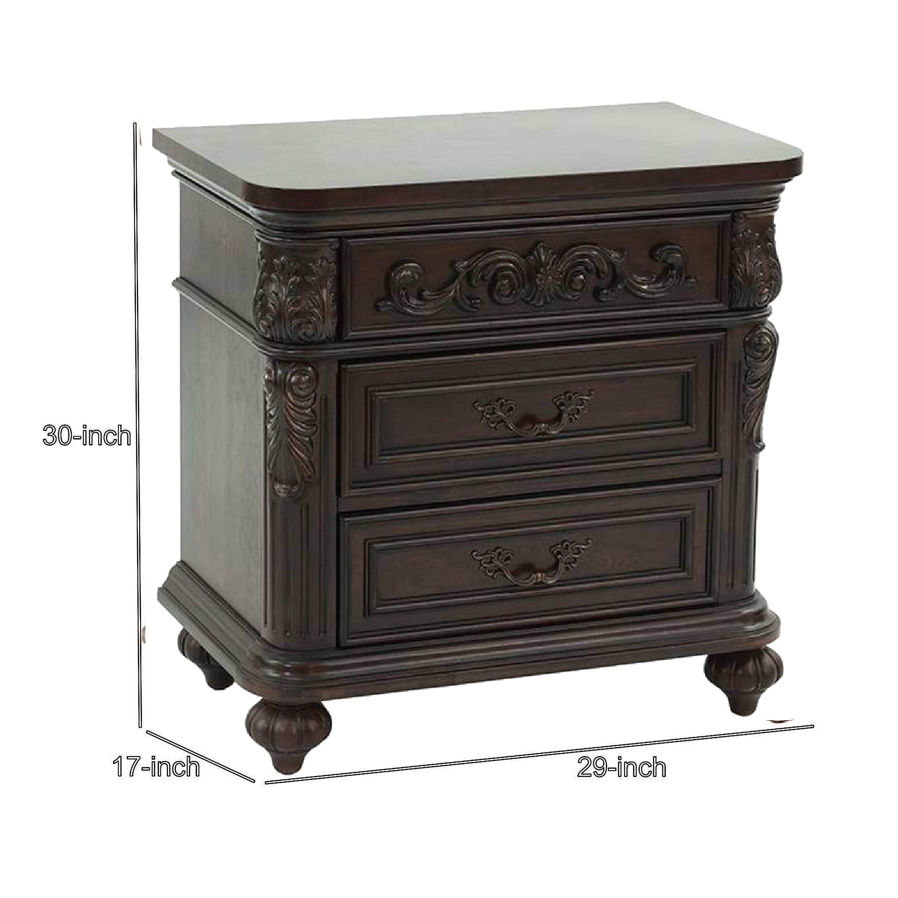 Manhattan Lane 30 Inches 3 Drawer Engraved Wooden Nightstand Brown ...