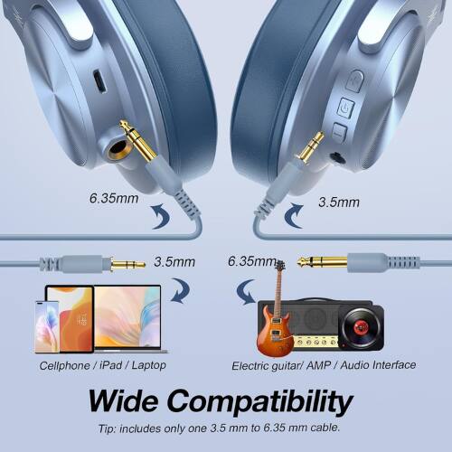 6.35mm 3.5mm CEI 3.5mm 6.35mm

Cellphone / iPad / Laptop

Electric guitar / AMP / Audio Interface

Wide Compatibility

Tip: includes only one 3.5 mm to 6.35 mm cable.