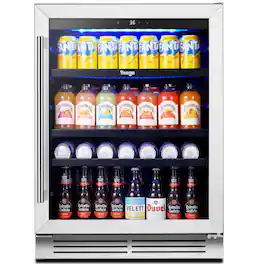 Yeego - Beverage Refrigerator Cooler - 24 inch 180 Cans Mini Fridge with Glass Door, 34-54 ℉ Built-in Beverage Fridge - Stainless Steel