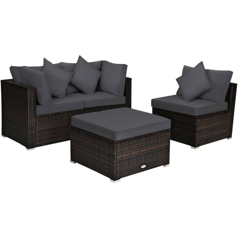 Alt View 2. Pefilos - 4 Pieces Patio PE Rattan Wicker Furniture Set with 2 Corner Sofas, Cushioned Sofa Furniture Set - Black.