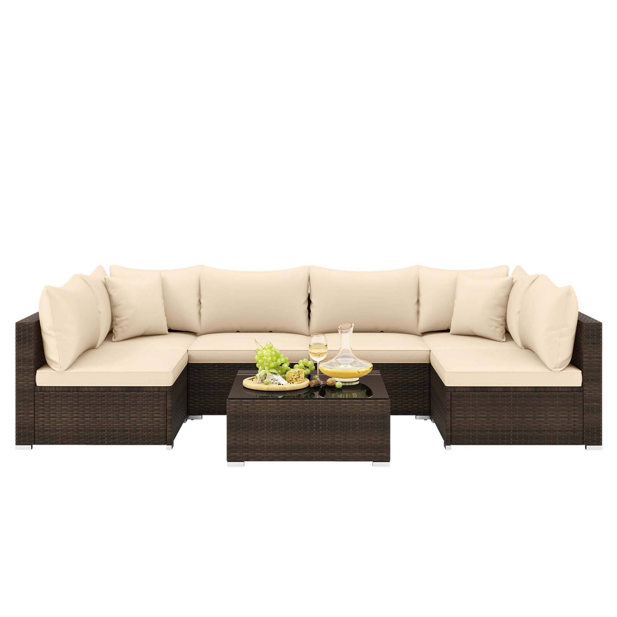 Alt View 10. Costway - 7 PCS Patio Rattan Furniture Set Sectional Sofa Cushioned Garden - Brown,Mix Gray.