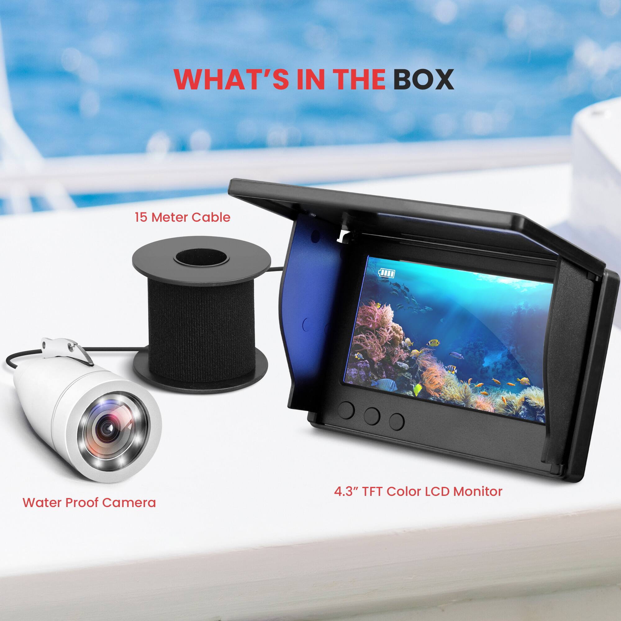 WHAT'S IN THE BOX

- 15 Meter Cable
- Water Proof Camera
- 4.3" TFT Color LCD Monitor