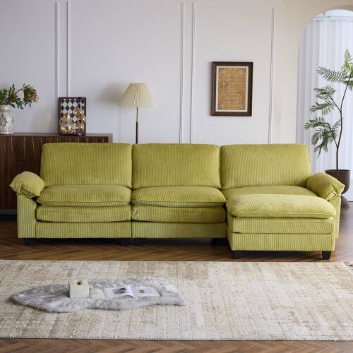 Alt View 4. Winado - Sectional Modular Deep Seat Sofa Couch with Ottoma, Corduroy Fabric Sleeper Comfy Upholstered Furniture for Living Room - Green.