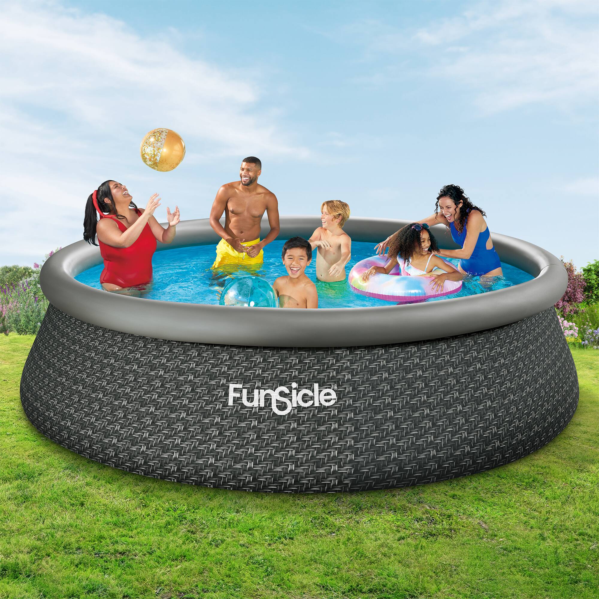 Alt View 2. Funsicle - Funsicle 12' x 36" QuickSet Inflatable Ring Top Outdoor Above Ground Pool w/Pump - Brown.
