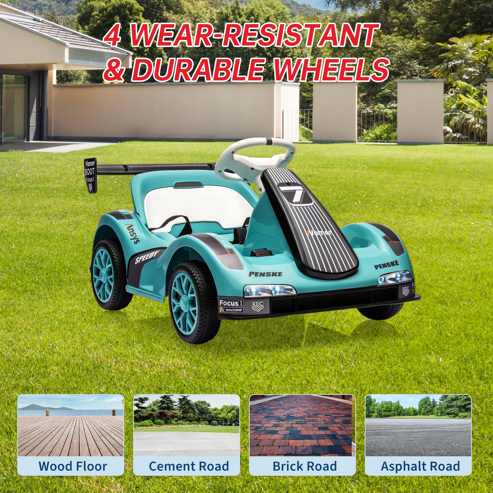 4 WEAR-RESISTANT & DURABLE WHEELS

Wood Floor  
Cement Road  
Brick Road  
Asphalt Road