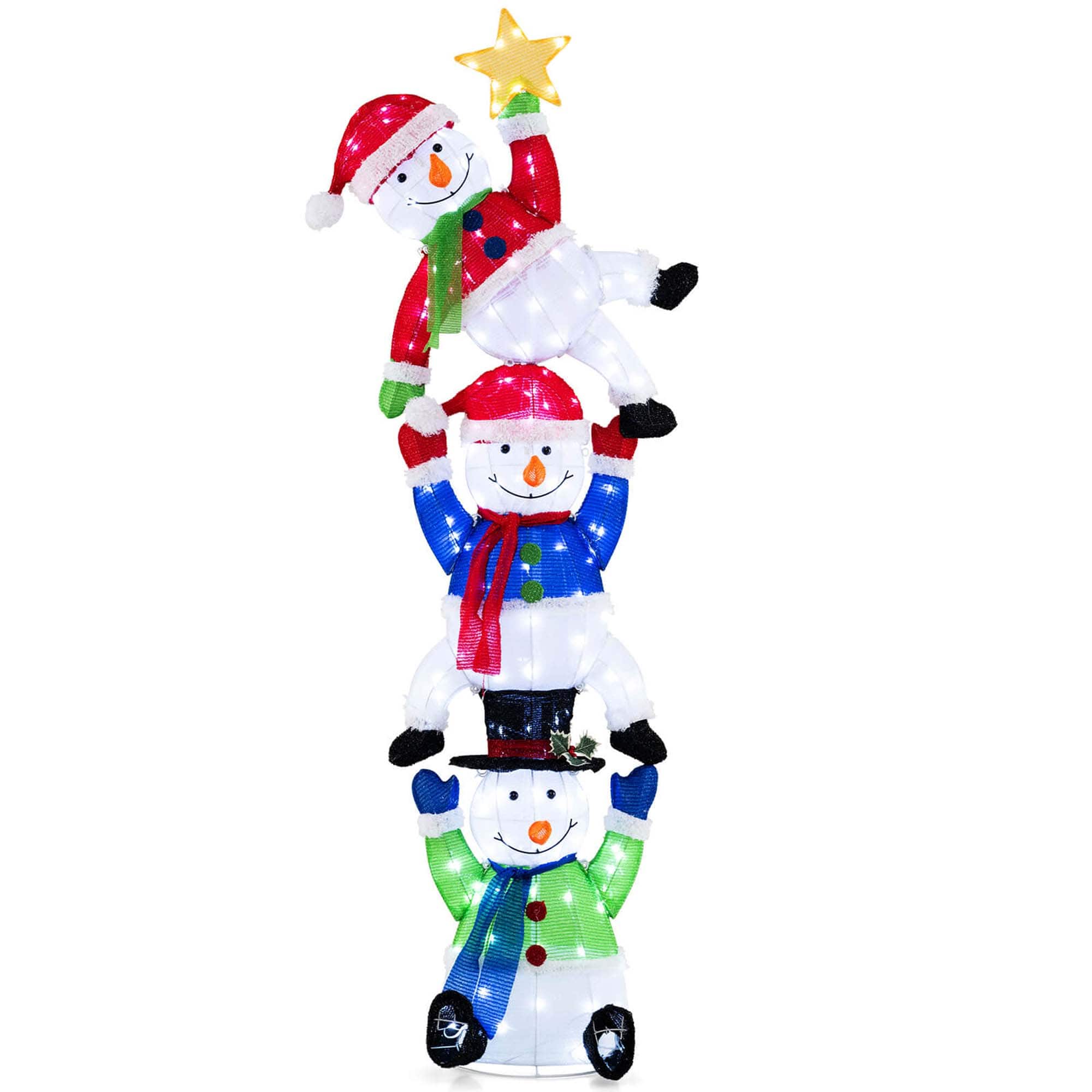 Costway - 6 ft 3D Pre-Lit Christmas Stacked Snowman with 155 LED Lights Zip Ties & Stakes Advent Calendar - Multicolor