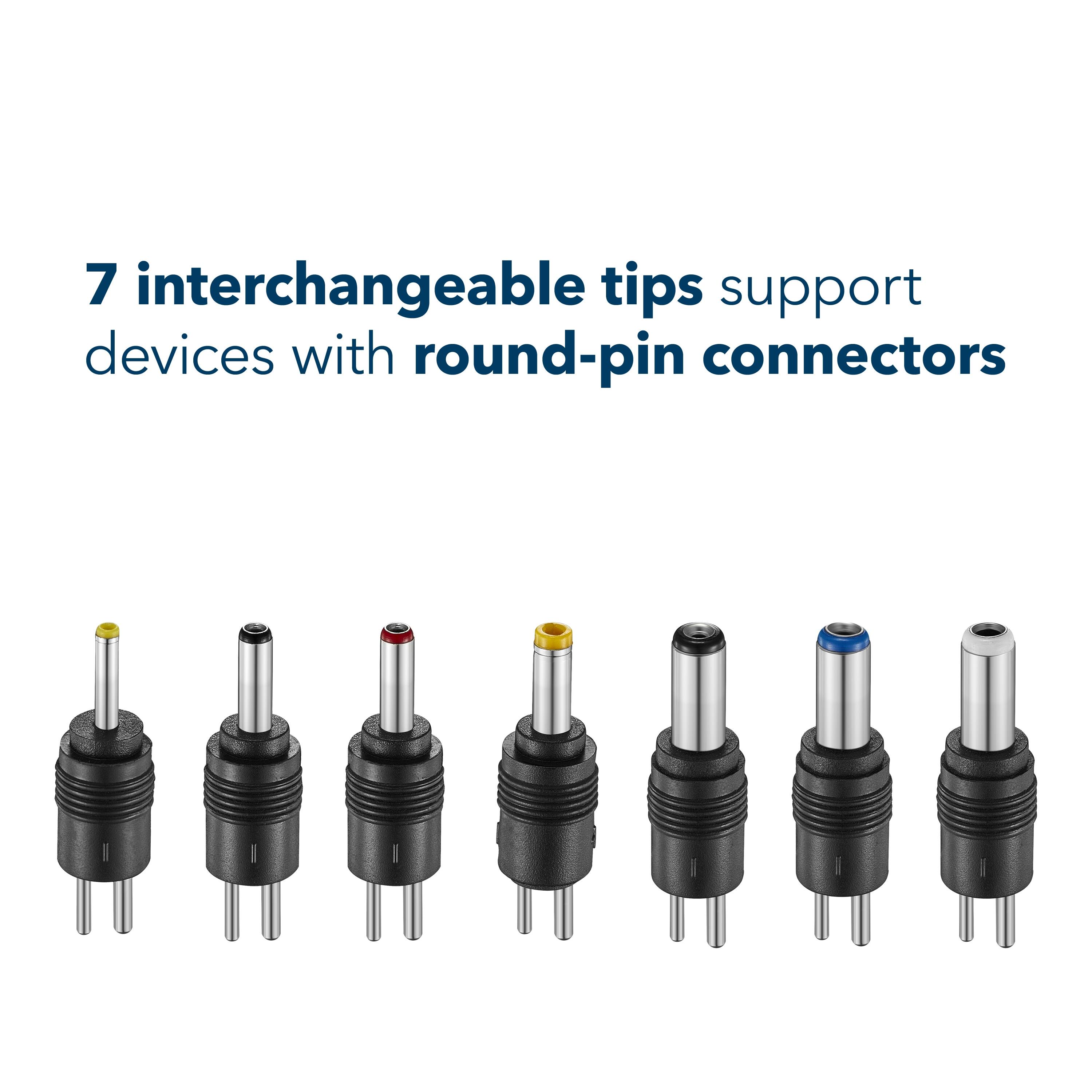 7 interchangeable tips support devices with round-pin connectors