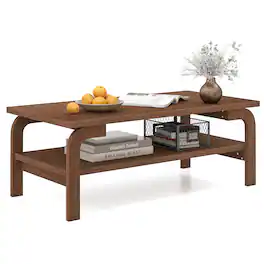 Gymax - 47'' Rectangular Coffee Table w/ Storage Shelf & Curved Legs for Living Room - Brown