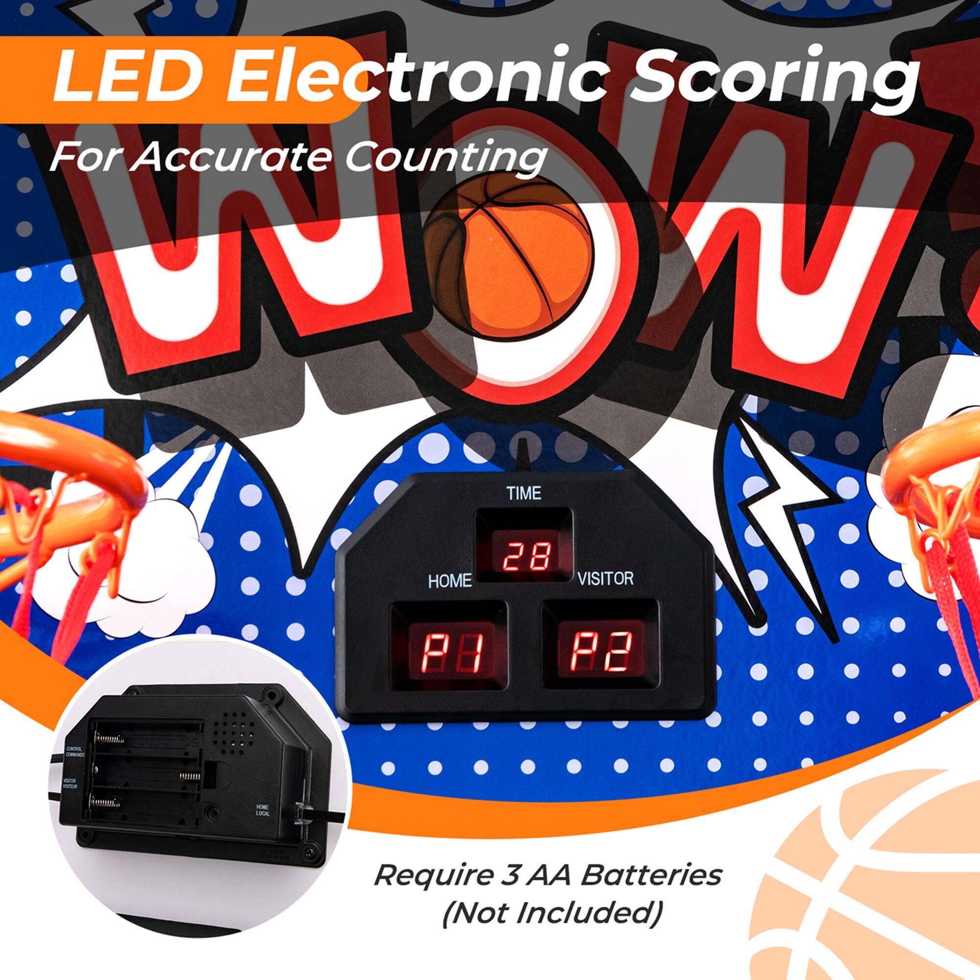 LED Electronic Scoring For Accurate Counting W Time 28 Home Visitor P8 P2 F Require 3 AA Batteries (Not Included).