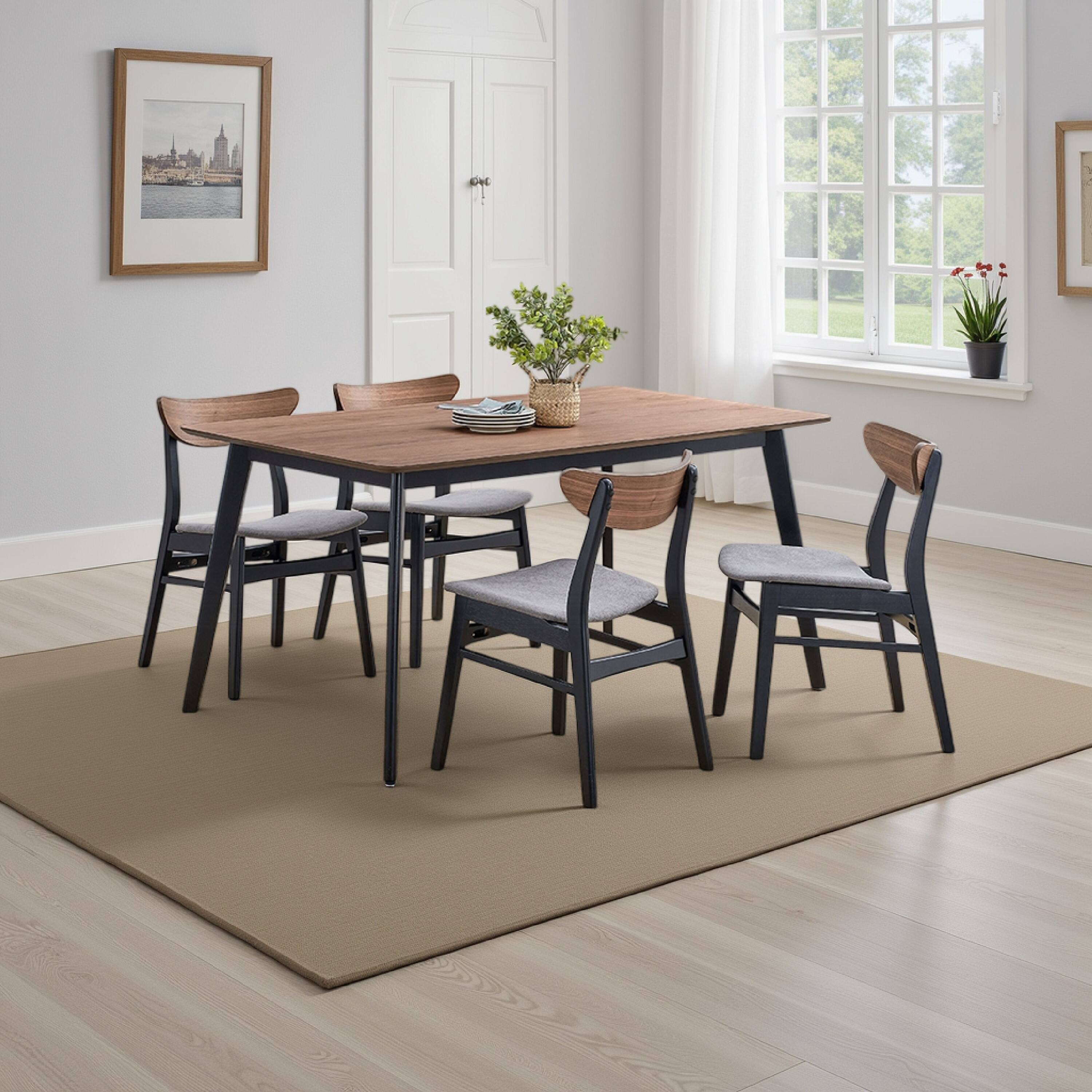 Alt View 5. Manhattan Lane - Bery Dining Table, 59 Inch Rectangular Brown Top, Scandinavian Black - Walnut Brown, Black.