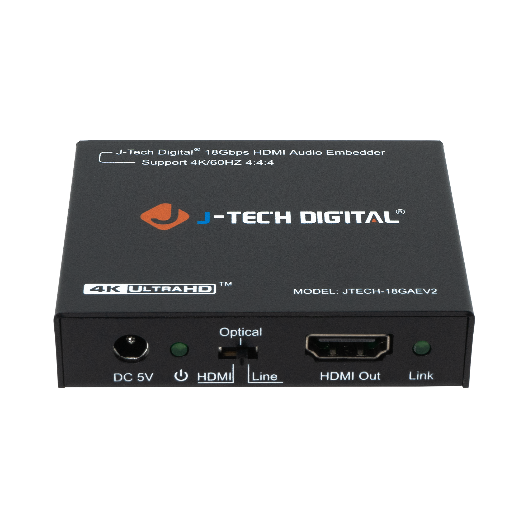 J-Tech Digital 18Gbps HDMI Audio Embedder Support 4K/60HZ 4:4:4 H. J-TECH DIGITAL TM 4K ULTRAHD MODEL: JTECH-18GAEV2 Optical DC 5V HDMI Line HDMI Out Link