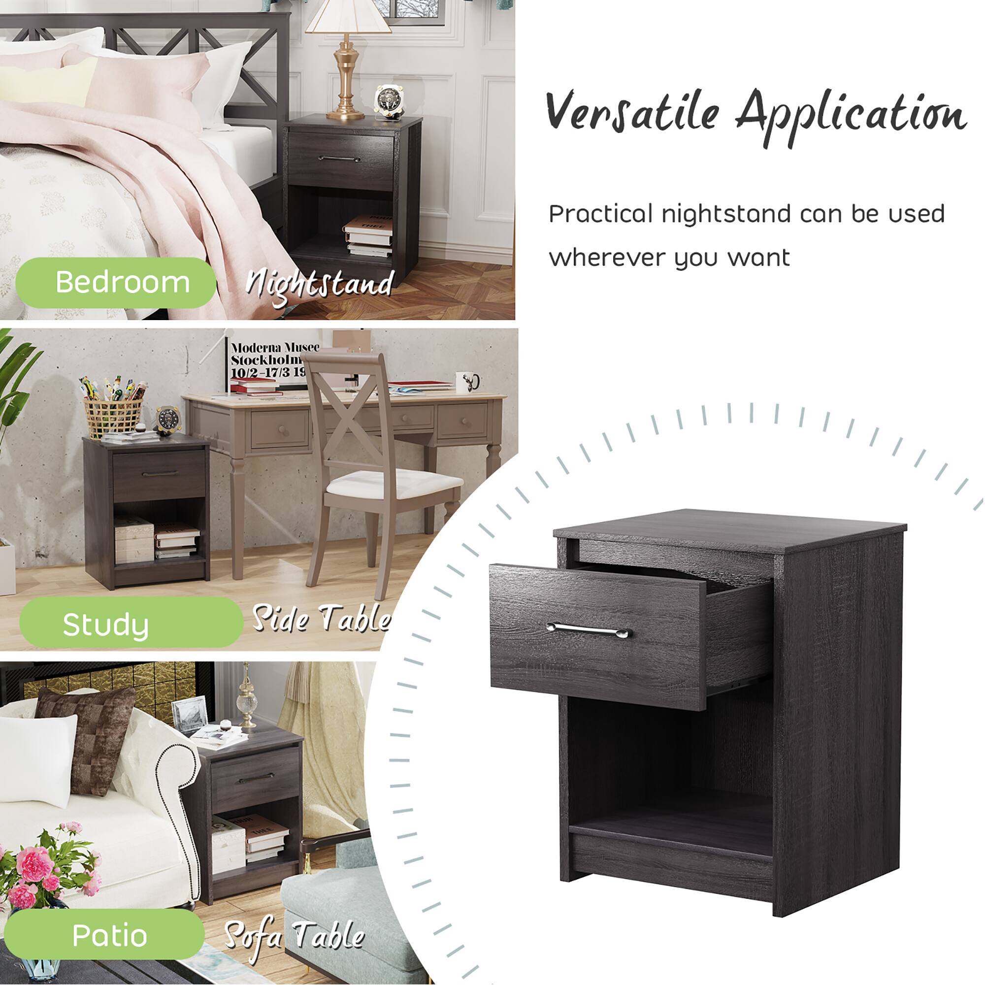 Versatile Application: Practical nightstand can be used wherever you want.
Bedroom: Nightstand.
Moderna Musee Stockholm: 10/2-17/3.
Study: Side table.
Patio: Sofa table.