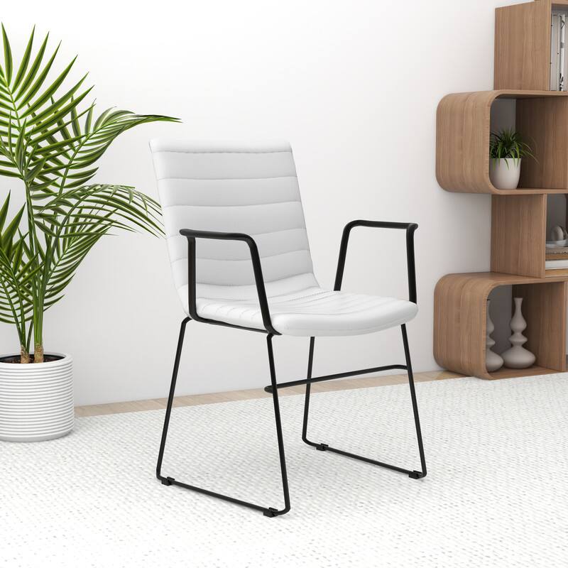 Angle. LeisureMod - Zylar Office ArmChair with PU Leather, Foam Cushion, Stainless Steel Base & Ergonomic Support - White.
