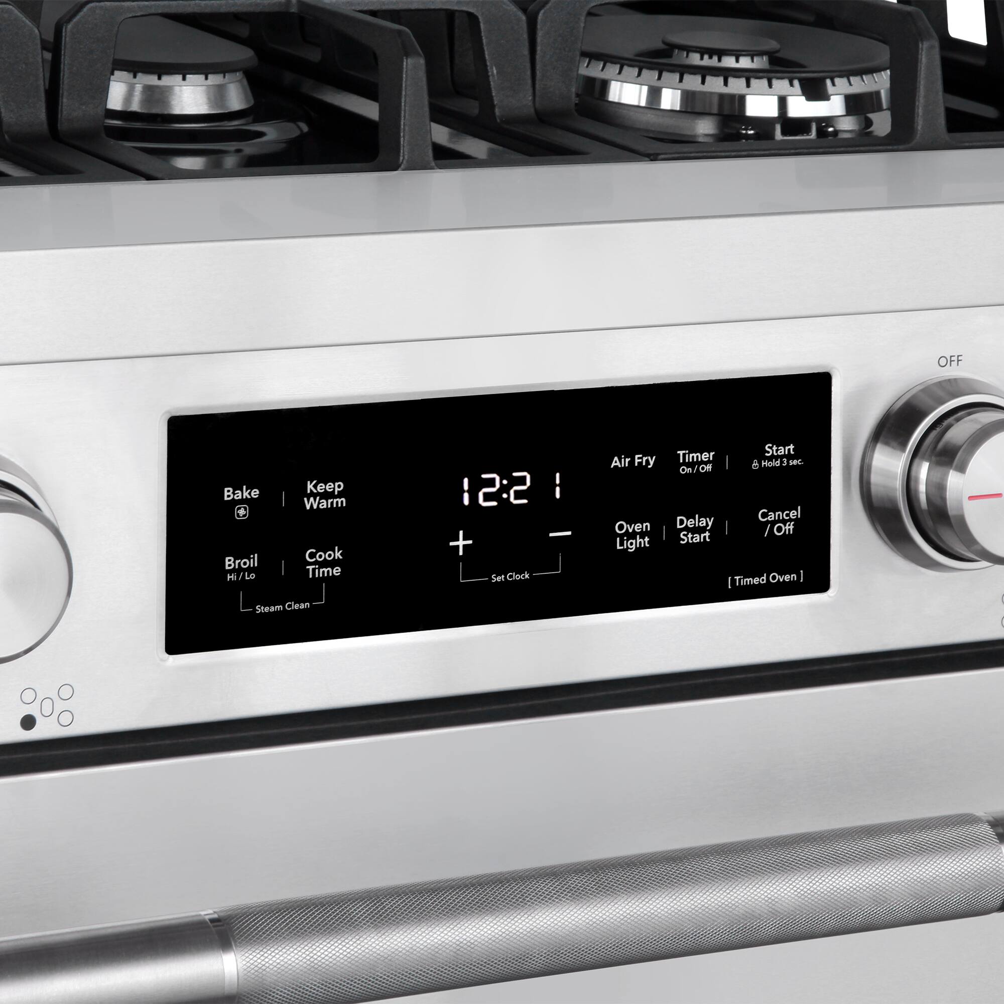 OFF  
Bake  
Keep Warm  
Broil  
Cook Time  
Hi/Low  
Steam Clean  
Air Fry  
Timer  
Oven Light  
Start  
Delay Start  
Cancel / Off  
Clock  
Hold 3 sec.  
[Timed Oven]