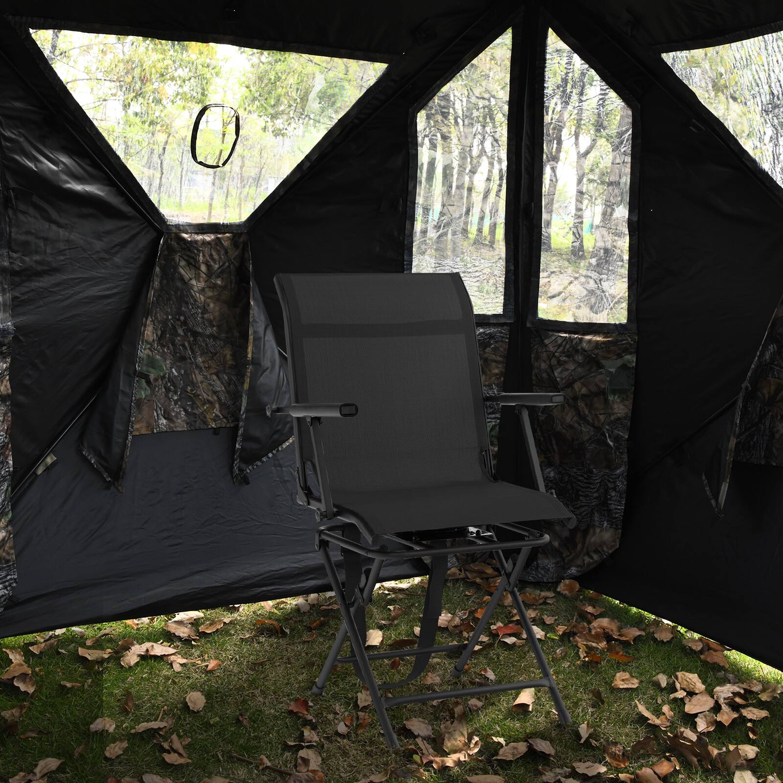 Alt View 9. Ecooso - Folding Swivel Patio Chair with Armrests and Mesh Back - Black/Coffee.