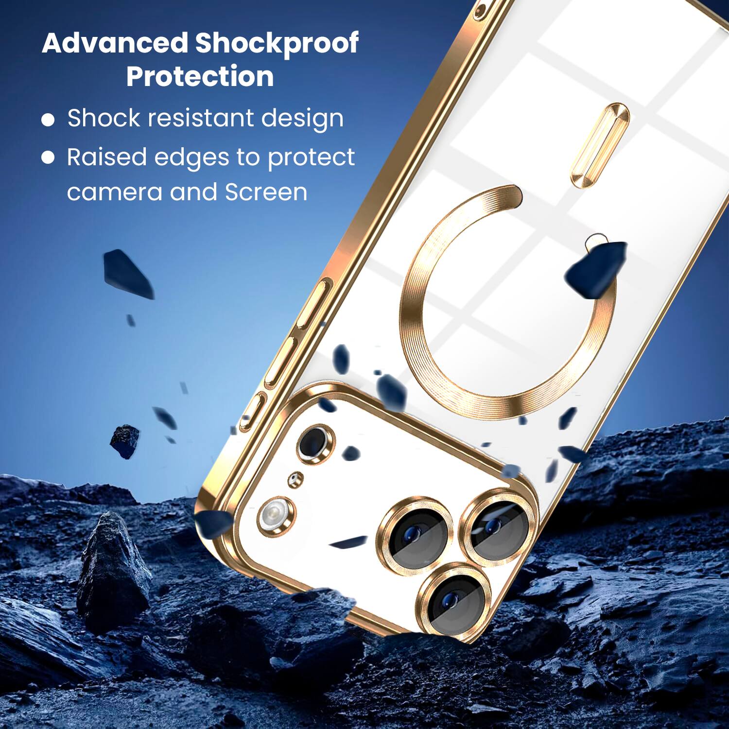 Advanced Shockproof Protection

- Shock resistant design
- Raised edges to protect camera and screen