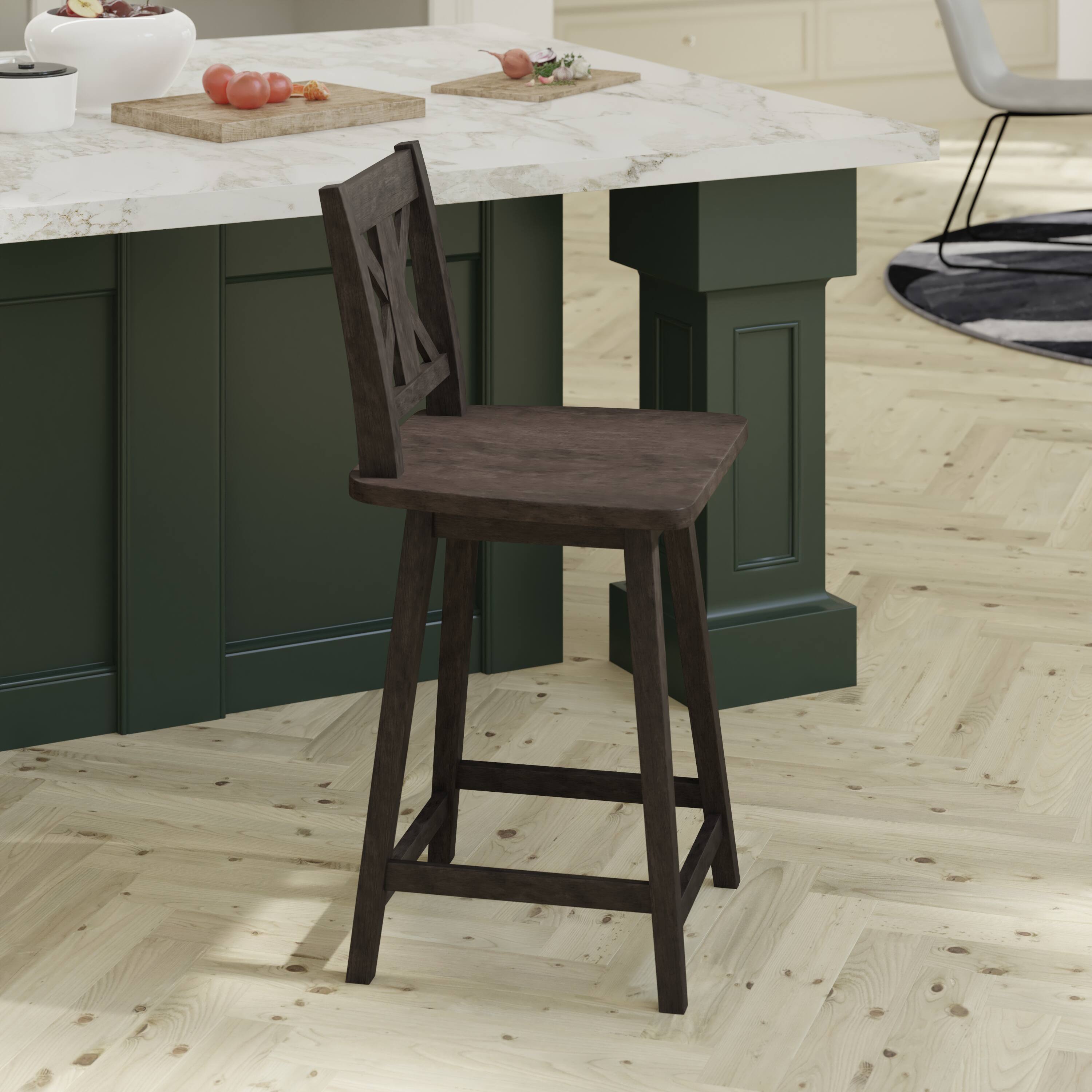 Alt View 3. Emma + Oliver - Luther Wooden Modern Farmhouse Swivel Dining Stool with Decorative Carved Back - Gray Wash Walnut.