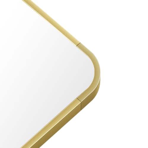 Earthley Blooms - Round Corner Mirror Full Length 66" X 23" Floor With Stand Matte Aluminum Alloy Frame Body Standing Hangi - Gold-66"L x 23"W