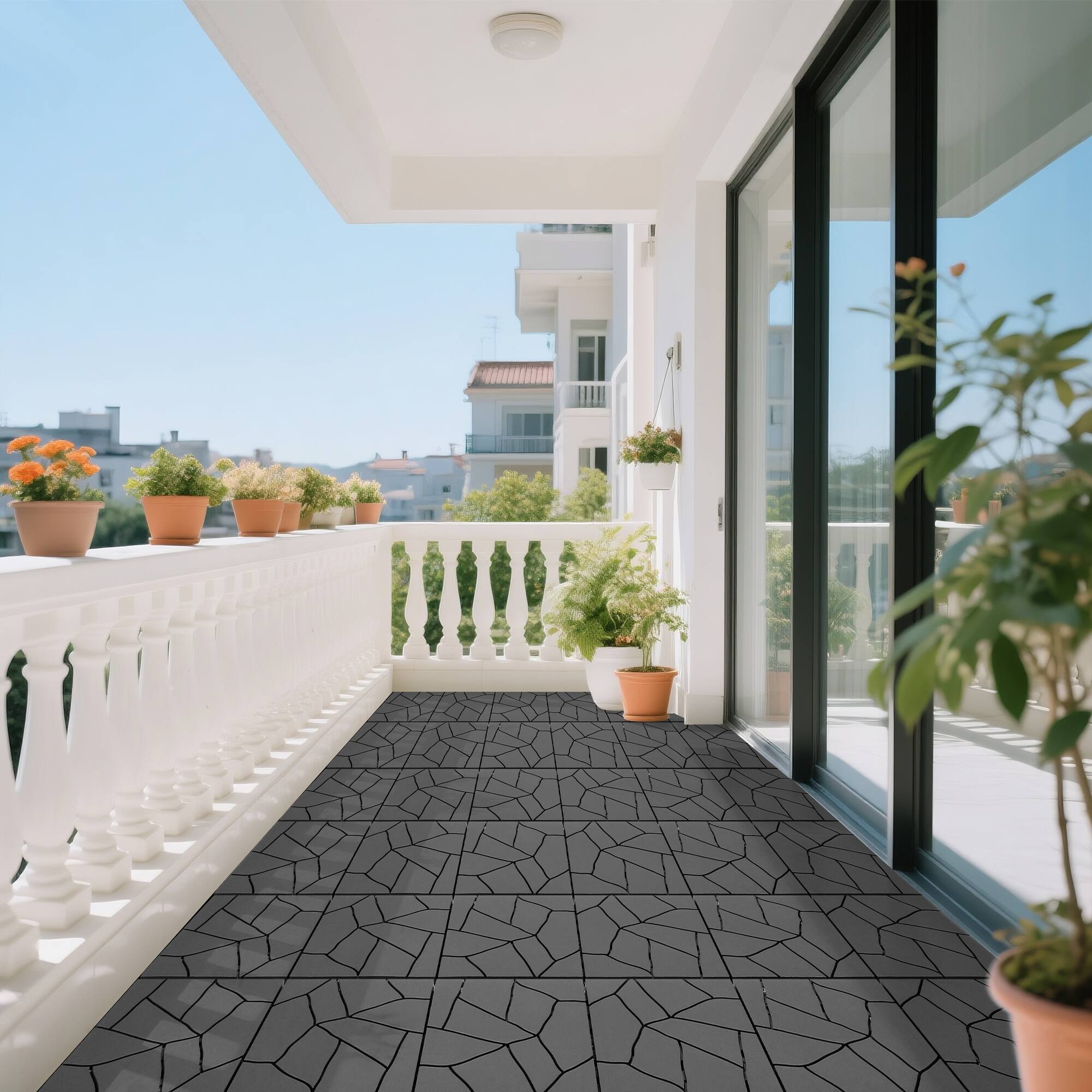 Alt View 4. APRILSOUL - 44pcs 12in Stone Style Interlocking Deck Tiles Indoor Outdoor Dark Gray - GRAY.