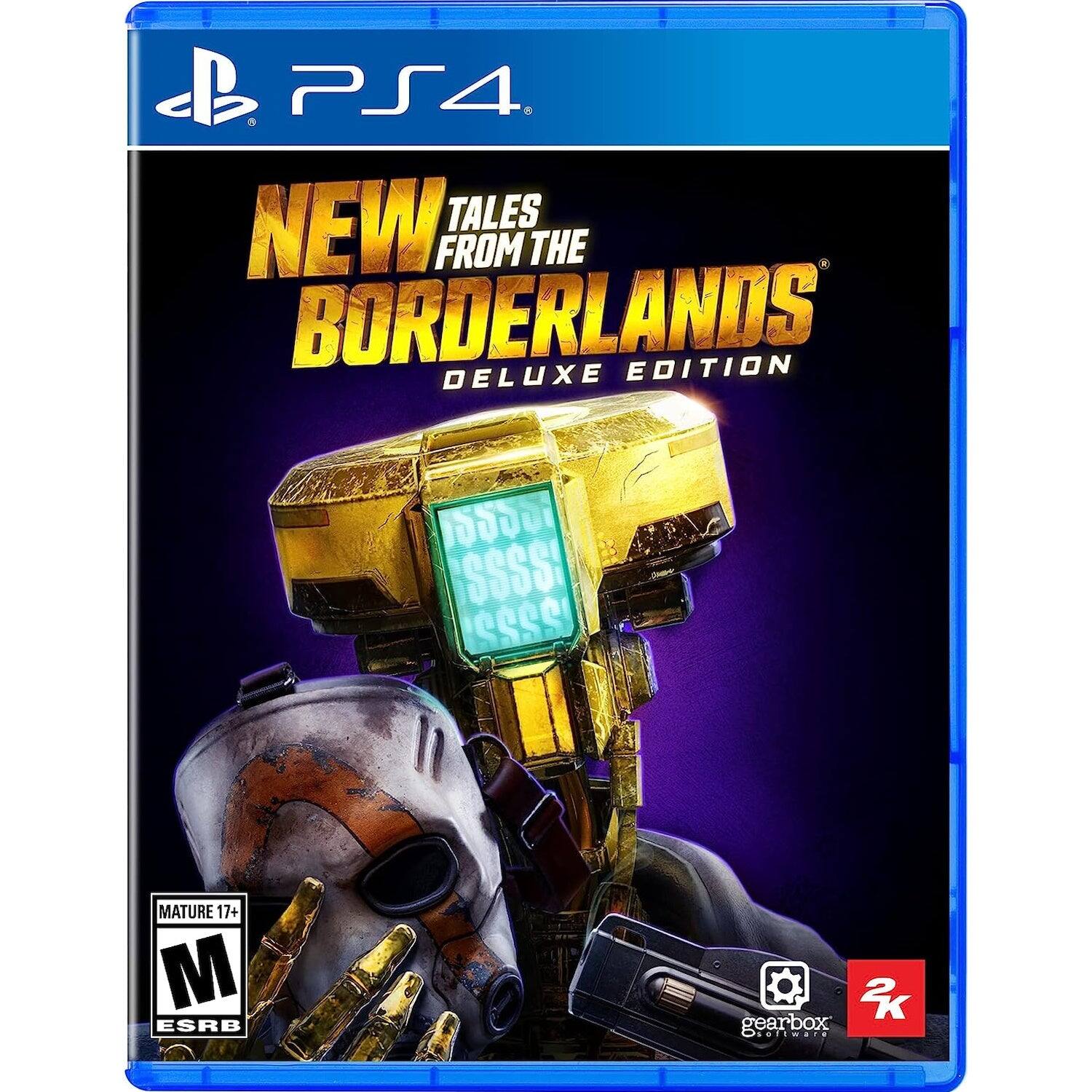 PS4  
NEW TALES FROM THE BORDERLANDS  
DELUXE EDITION  

MATURE 17+  
ESRB  

gearbox  
2K - M (Mature 17+)