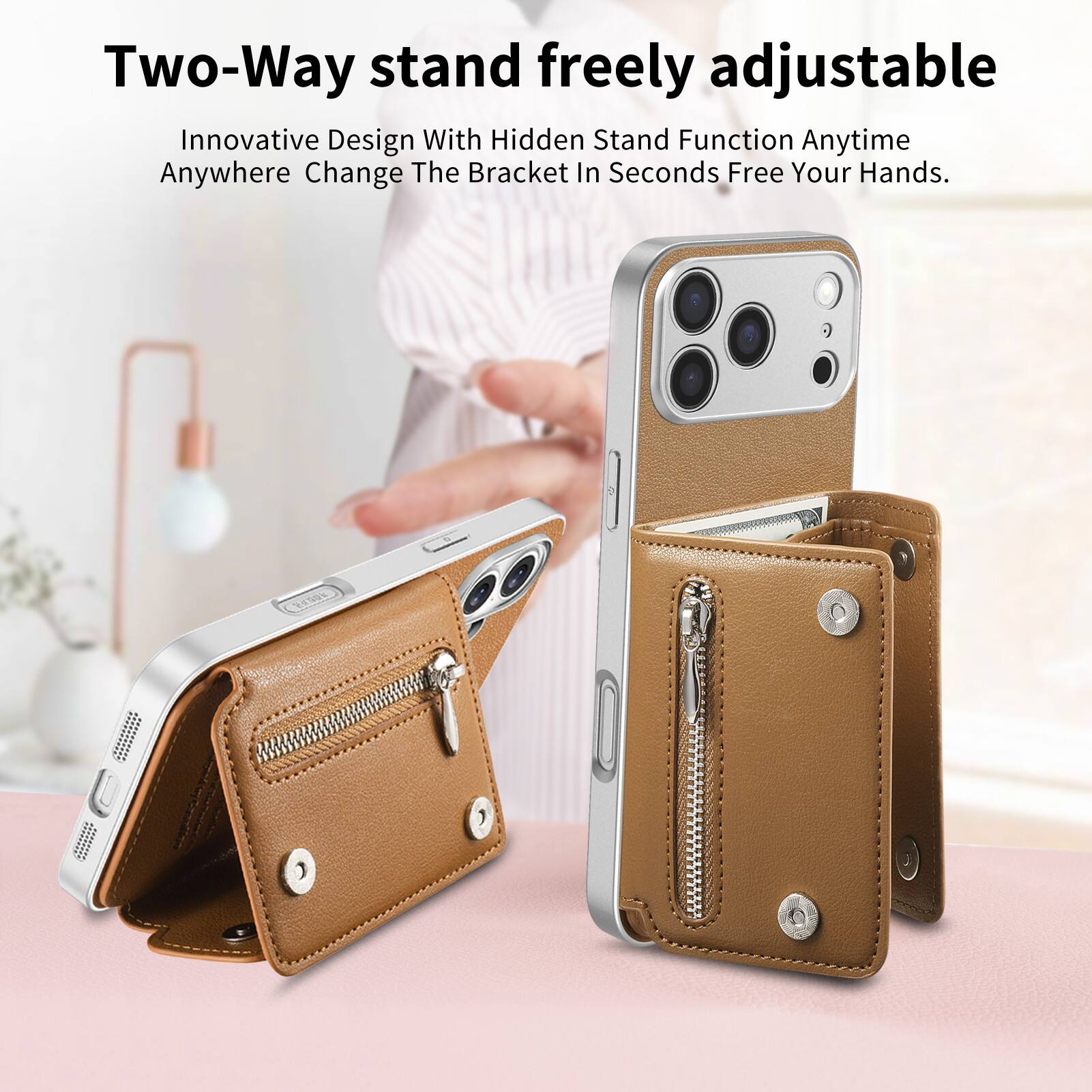 Two-Way stand freely adjustable  
Innovative Design With Hidden Stand Function Anytime Anywhere Change The Bracket In Seconds Free Your Hands.
