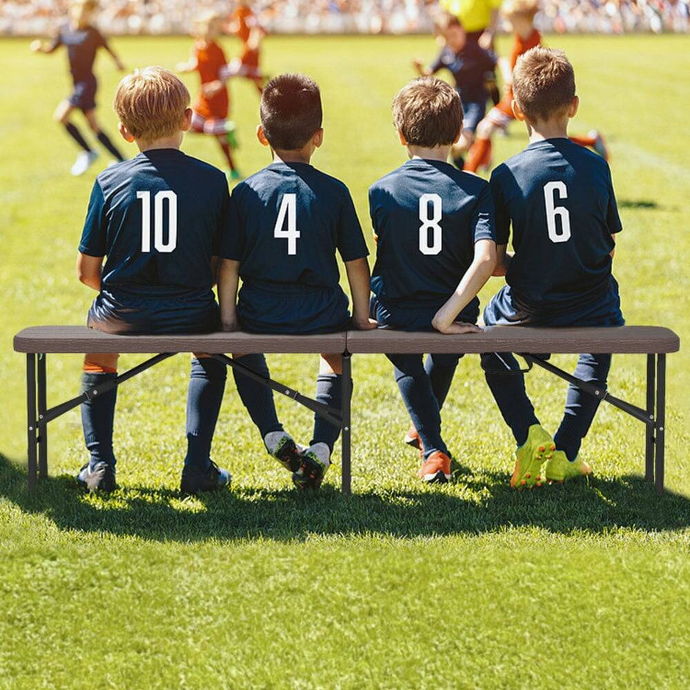 Back. Pefilos - 6 Feet Folding HDPE Bench with 1320 LBS Capacity and Handle Lock, Seating & Patio Chairs for Outdoor as Garden, Yard - Brown.