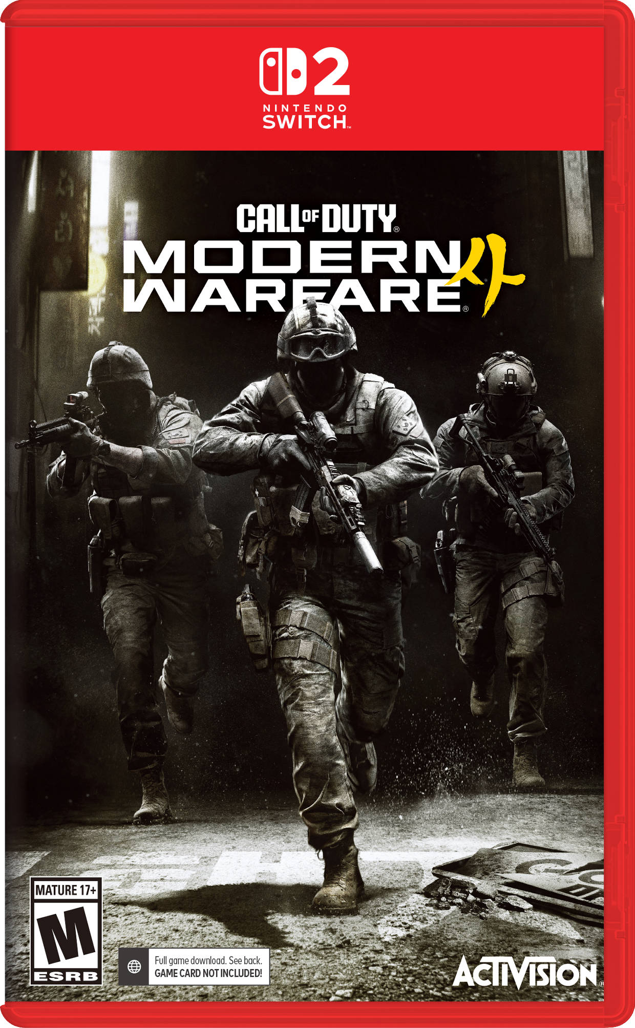 CD2 NINTENDO SWITCH  
CALL OF DUTY MODERN WARFARE  
MATURE 17+ M ESRB  
Full game download. See back. GAME CARD NOT INCLUDED!  
ACTIVISION - M (Mature 17+)