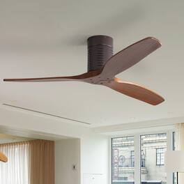 Sofucor - Modern Solid Wood Low Profile Ceiling Fans No Light Quiet DC Motor 6 Speed & Timer & Reversible for Bedroom Living Room - 52'' - Flush Mount B