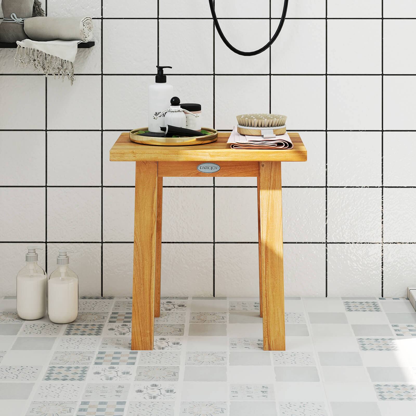 Alt View 3. Costway - Costway 18" Teak Shower Bench Waterproof Spa Bath Stool for Shaving Legs for Bathroom - Natural.