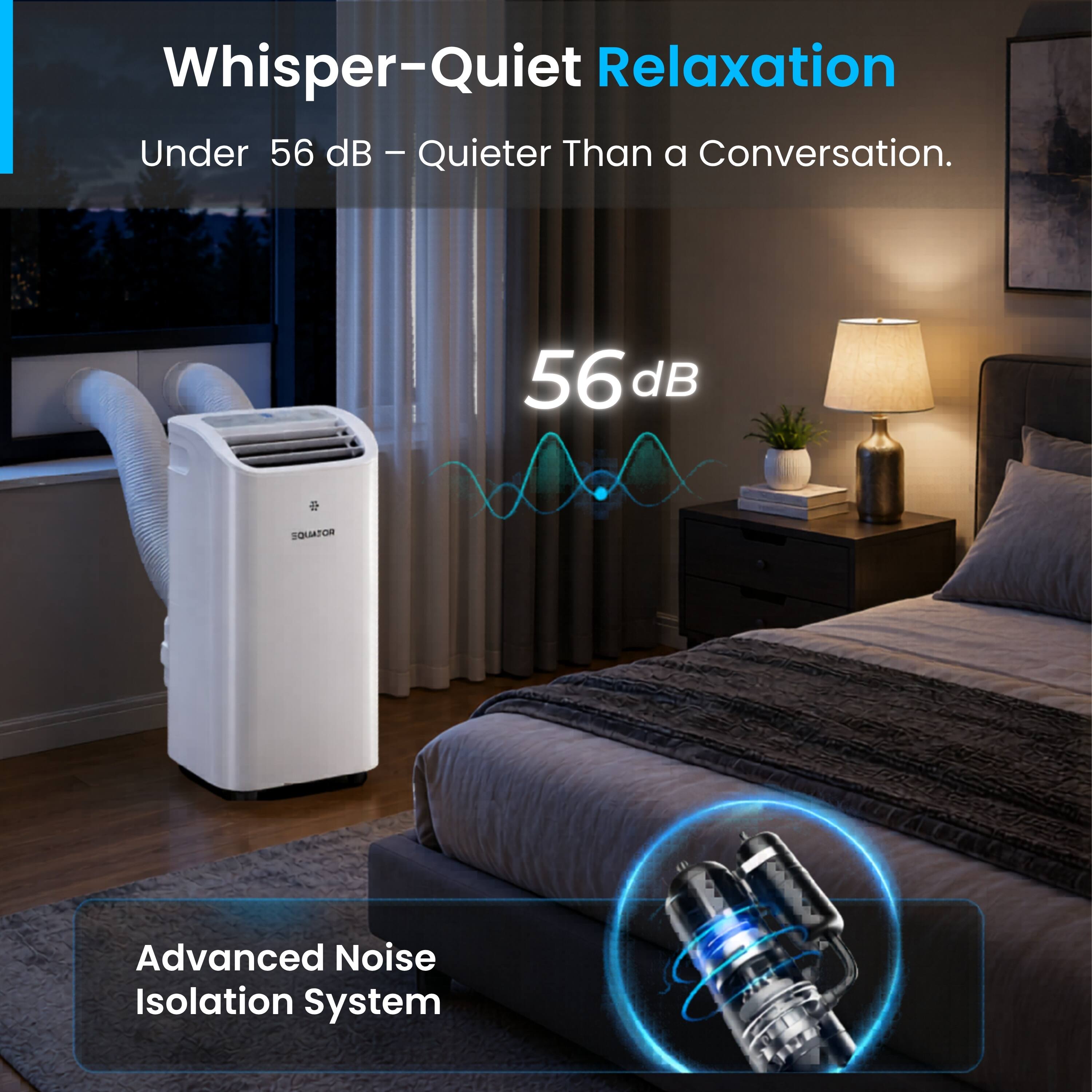 Whisper-Quiet Relaxation  
Under 56 dB - Quieter Than a Conversation.  
56 dB  
SQUATOR Advanced Noise Isolation System