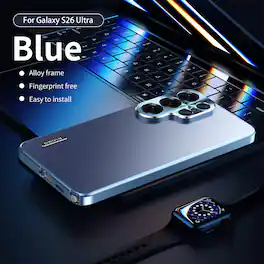 Dteck - For Samsung Galaxy S26 Ultra Rugged Case Matte Slim Anti-Fingerprint Aluminum Alloy Metal Bumper PC Back Cover - Blue