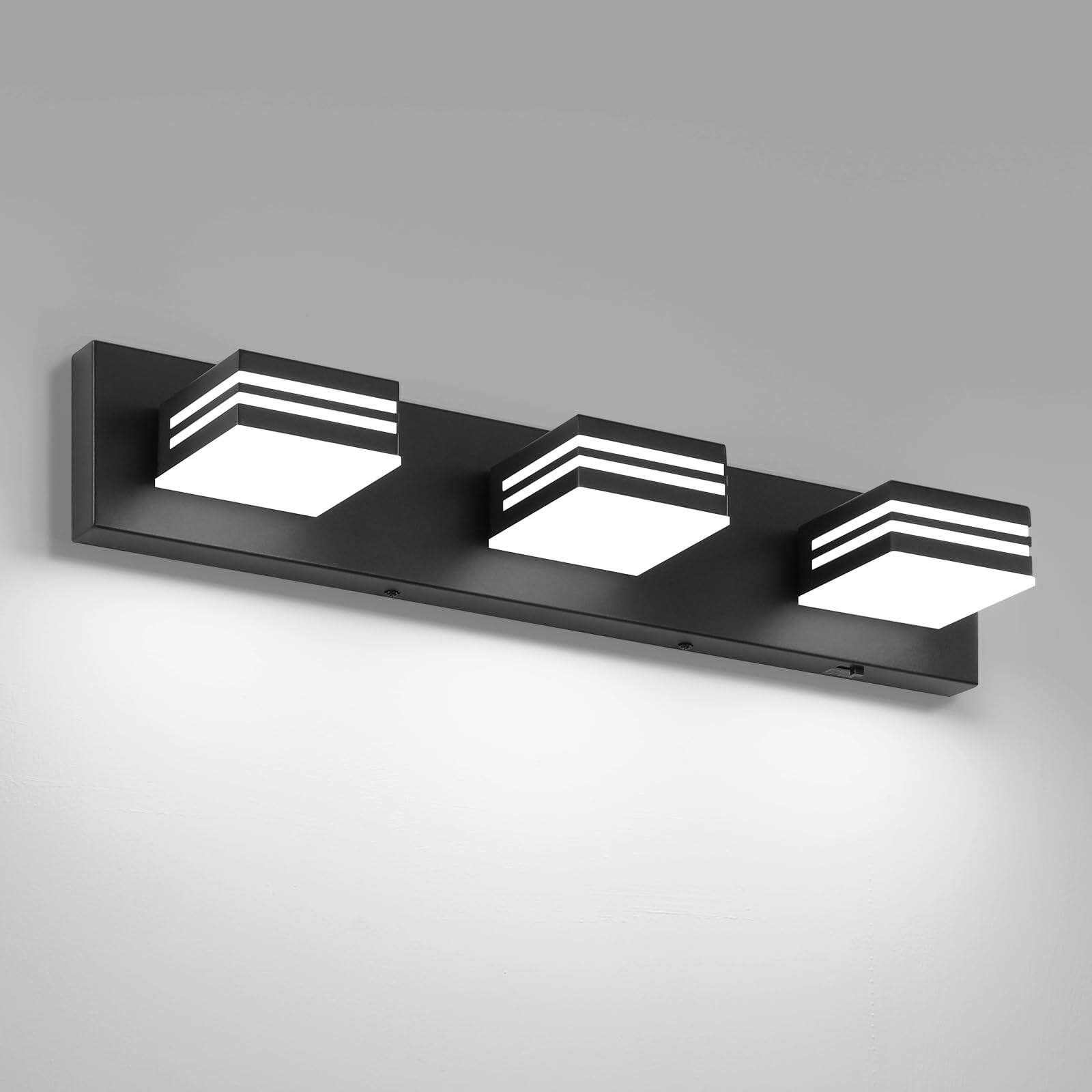 HM 1810 - Led Modern Bathroom Vanity Light Fixtures Matte Wall Lighting Over Mirror - Black- 6000K Non-dimmable 3-Light,24-Inch